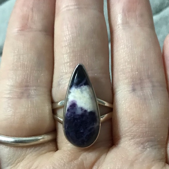 New Sterling Silver Purple Teardrop Mexican Morado Violet Flame Opal Ring Sz 9 - Picture 3 of 15